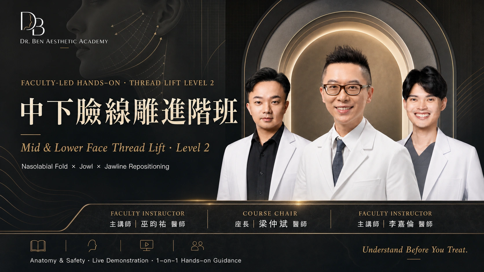 中下臉線雕進階班 Thread Lift Level 2 梁仲斌醫師座長 巫昀祐醫師與李嘉倫醫師主講